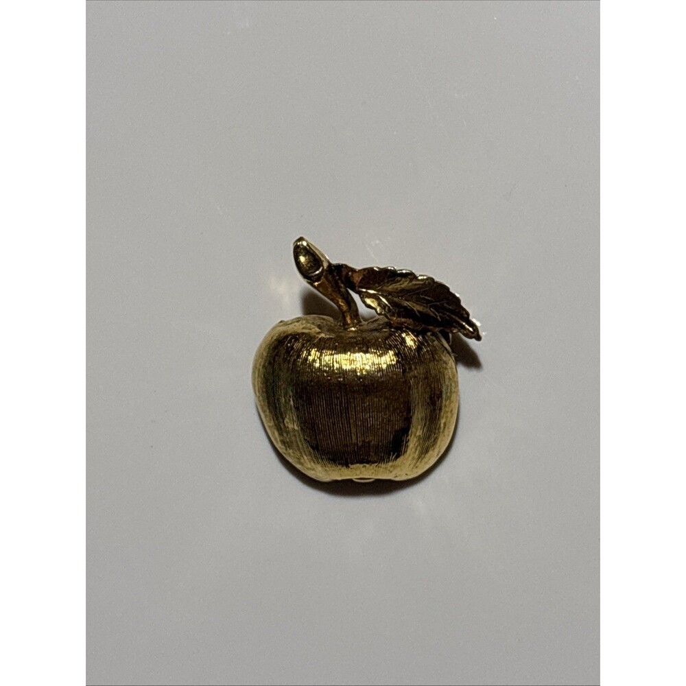 Vintage Apple Brooch Pin Gold Overlay Fruit Novelty Lapel